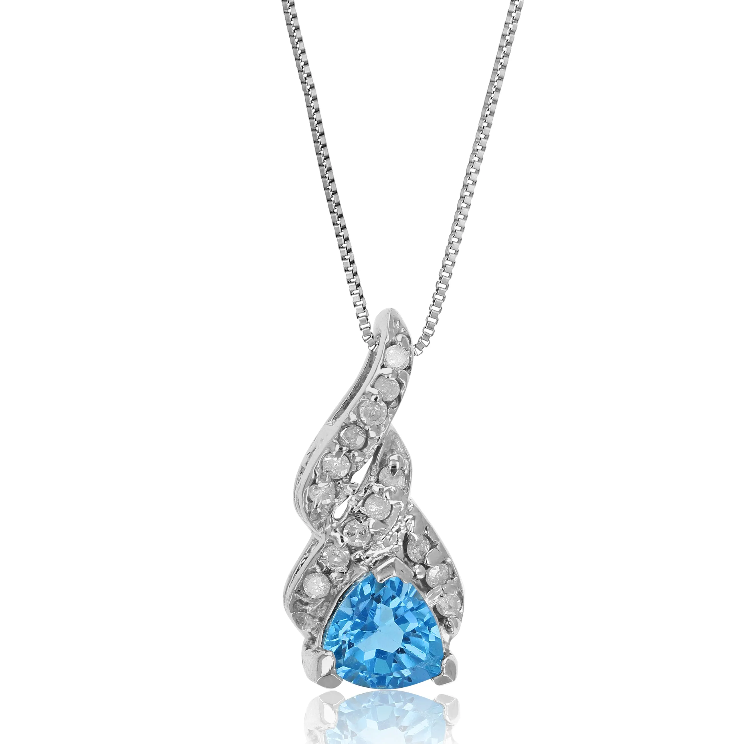 0.75 cttw Trillion Cut Blue Topaz and Diamond Pendant in 14K White Gold 18