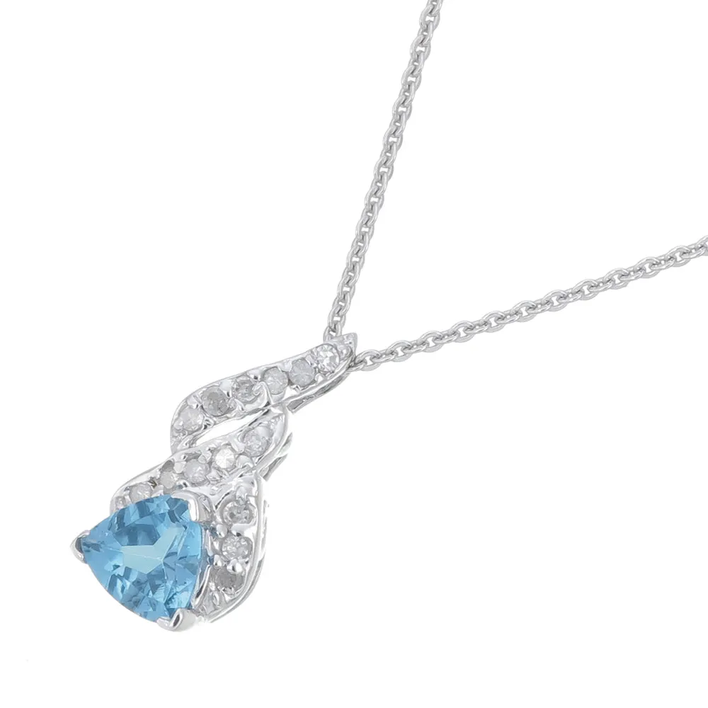 0.75 cttw Trillion Cut Blue Topaz and Diamond Pendant in 14K White Gold 18