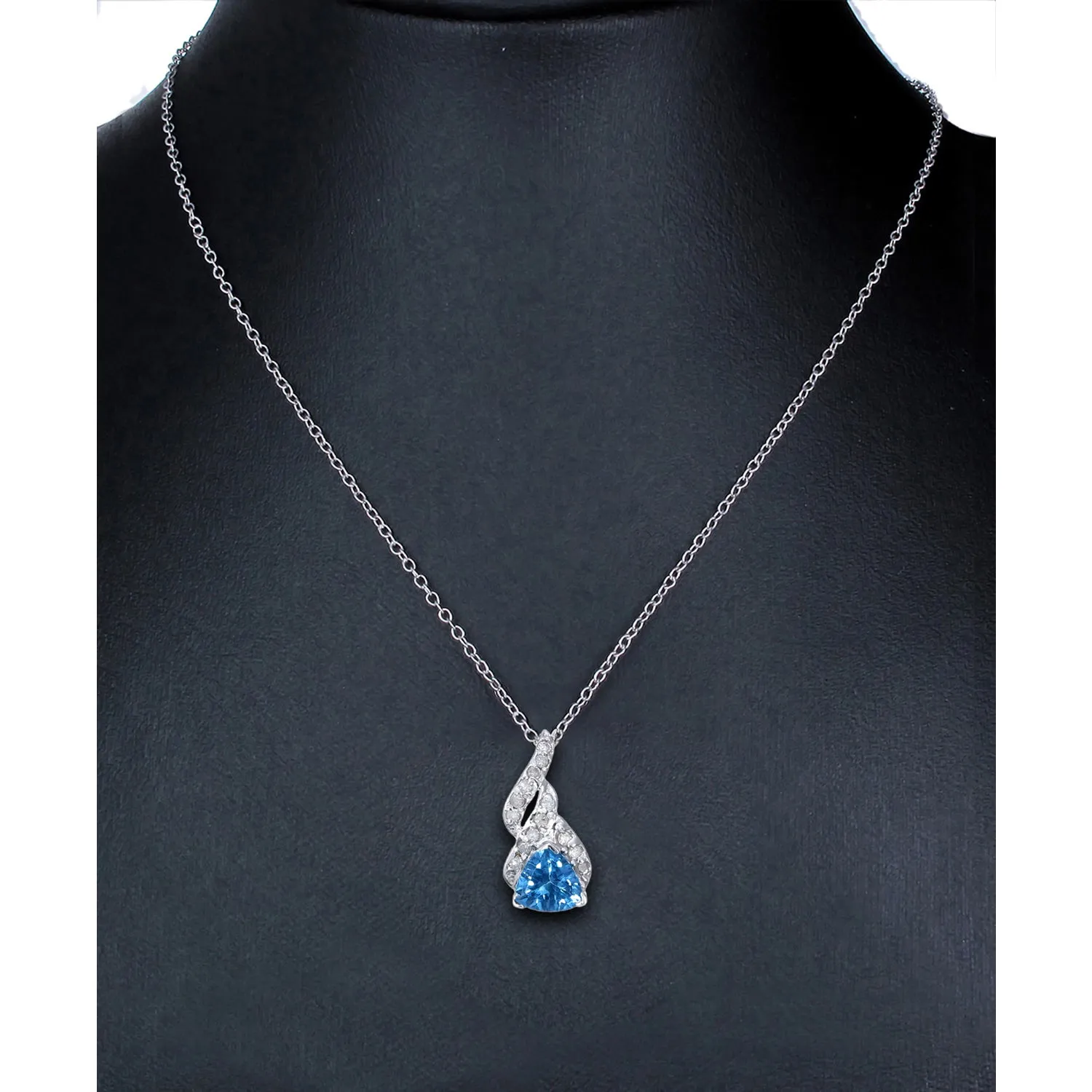 0.75 cttw Trillion Cut Blue Topaz and Diamond Pendant in 14K White Gold 18