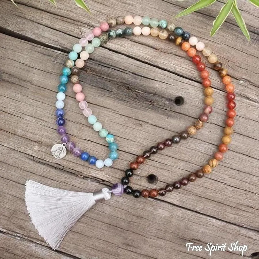 108 Natural 7 Chakra Gemstone Mala Bead Necklace