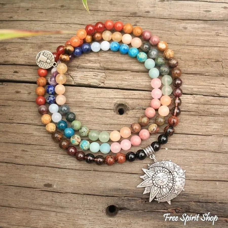 108 Natural 7 Chakra Gemstone Mala Bead Necklace