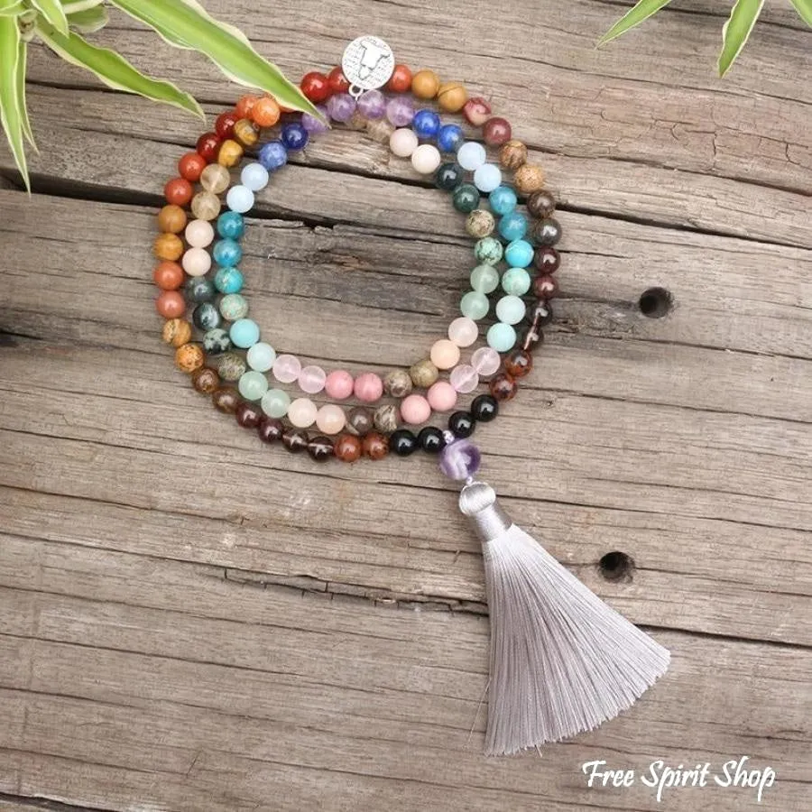 108 Natural 7 Chakra Gemstone Mala Bead Necklace