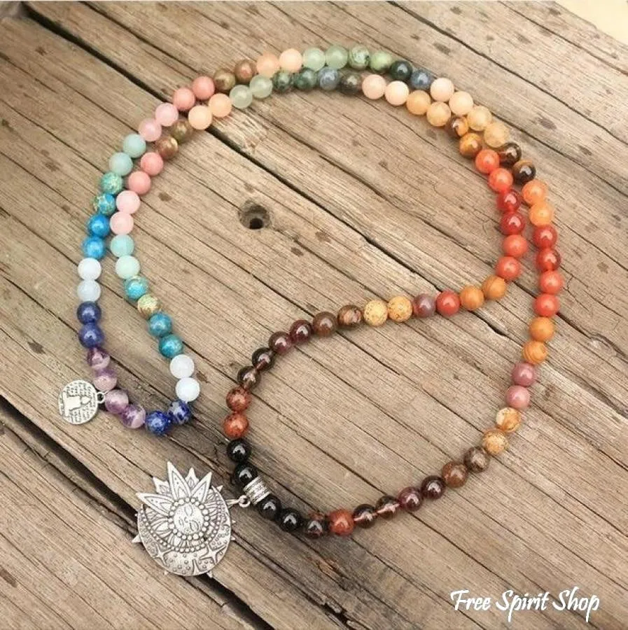 108 Natural 7 Chakra Gemstone Mala Bead Necklace