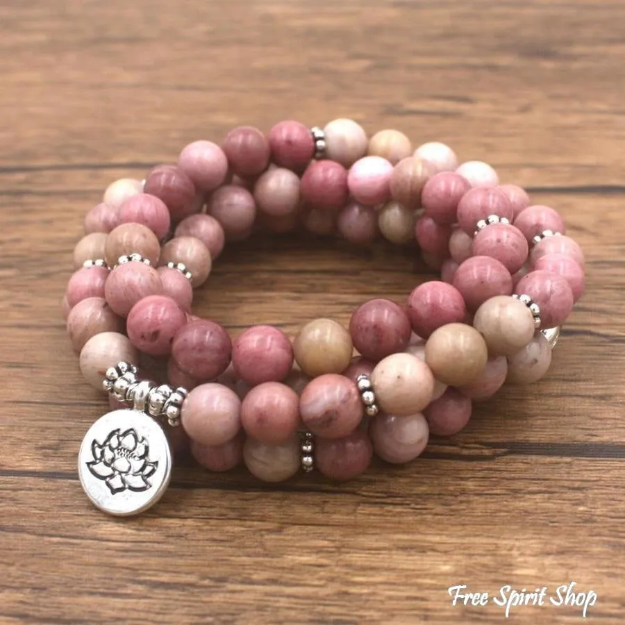 108 Natural Rhodonite Gemstone Mala Bead Bracelet