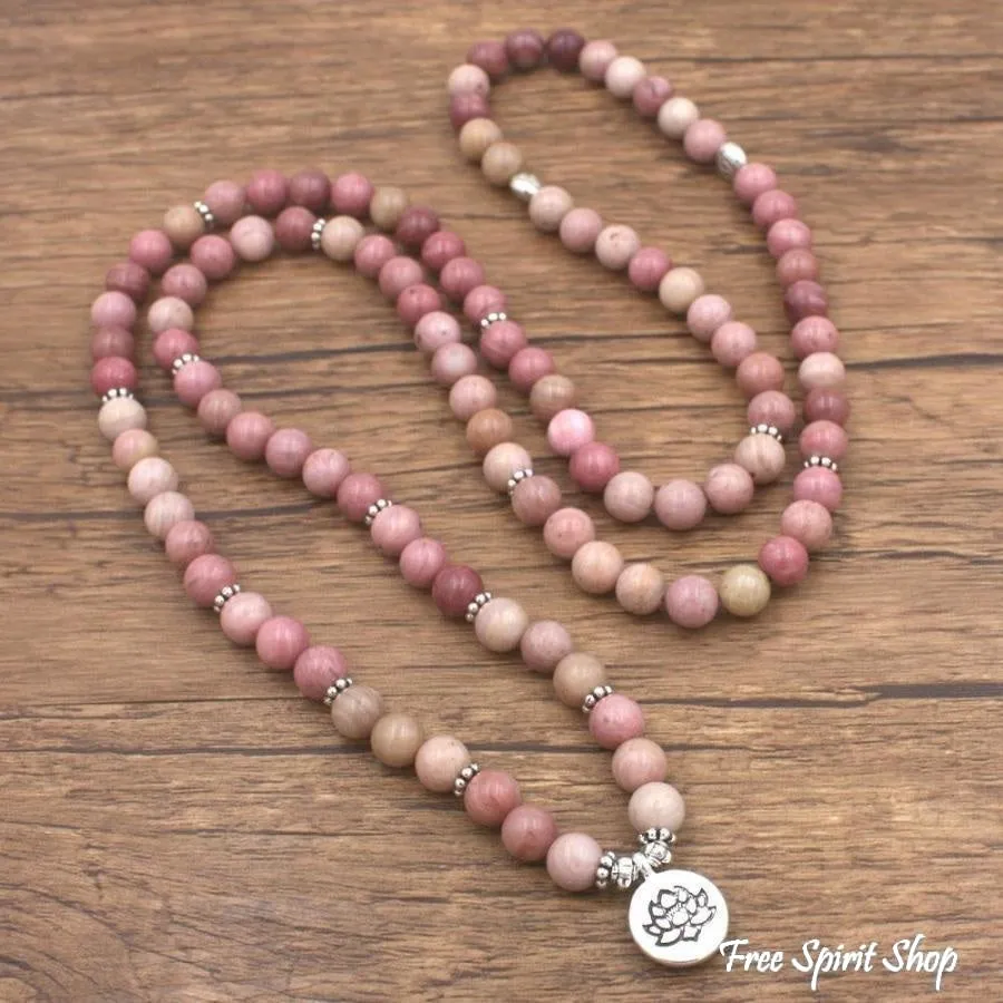 108 Natural Rhodonite Gemstone Mala Bead Bracelet