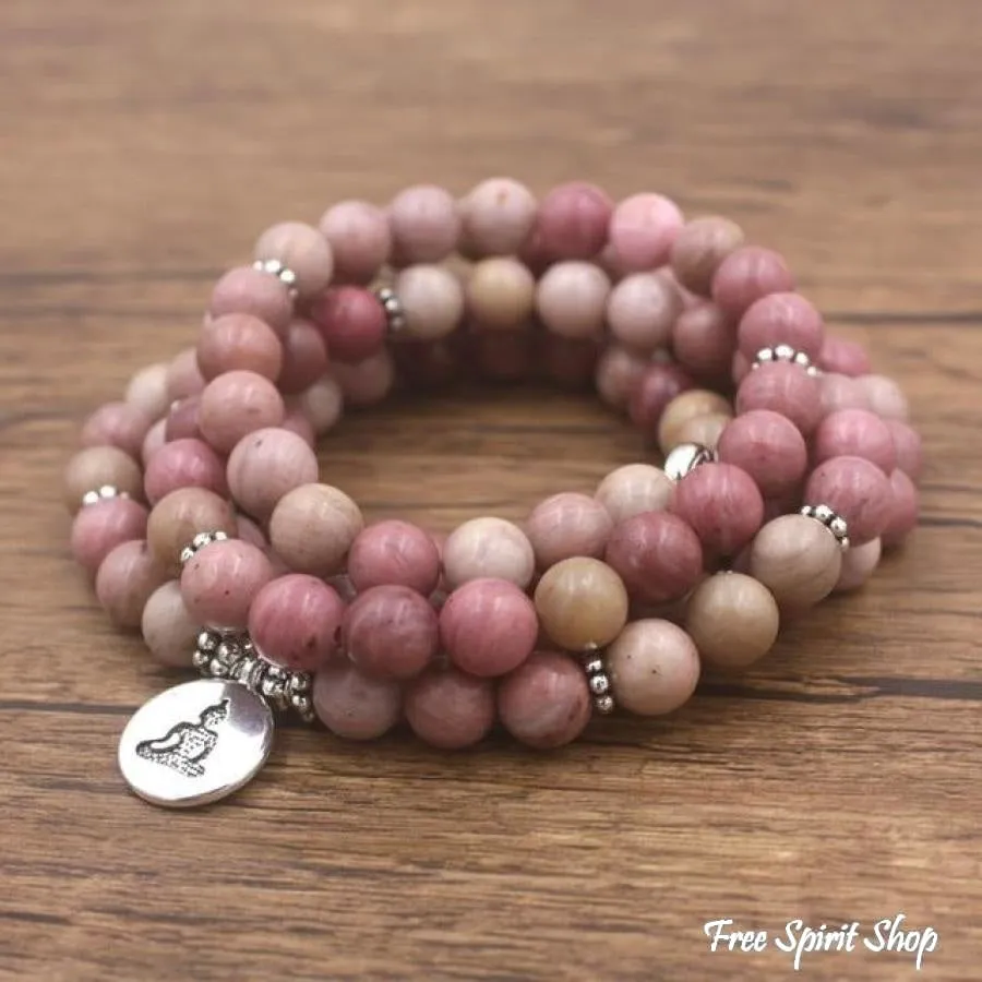 108 Natural Rhodonite Gemstone Mala Bead Bracelet