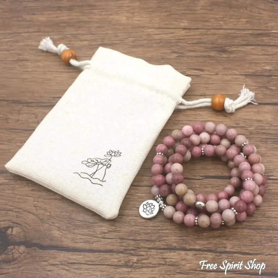 108 Natural Rhodonite Gemstone Mala Bead Bracelet