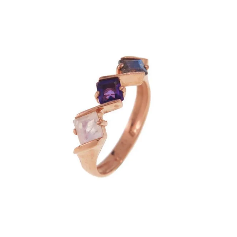 14K Rose Gold Square White Moonstone 4mm Ring