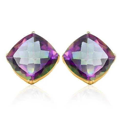 1.76 CT MYSTIC GEMSTONE 10KT SOLID GOLD EARRINGS STUD