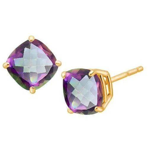 1.76 CT MYSTIC GEMSTONE 10KT SOLID GOLD EARRINGS STUD