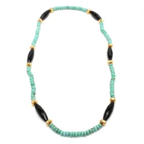 18k Gold Turquoise and Onyx Orchha Necklace