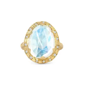 18k Queen Premium Rose Cut Oval Moonstone Ring with Sprinkled Diamonds | Ready to Ship