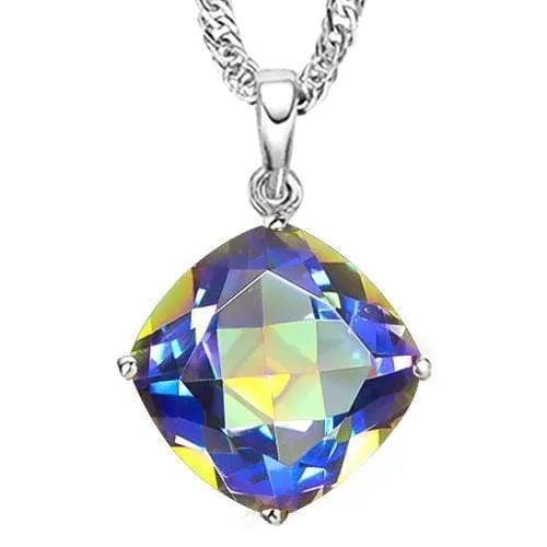 4/5 CT OCEAN MYSTIC GEMSTONE 10KT SOLID WHITE GOLD PENDANT