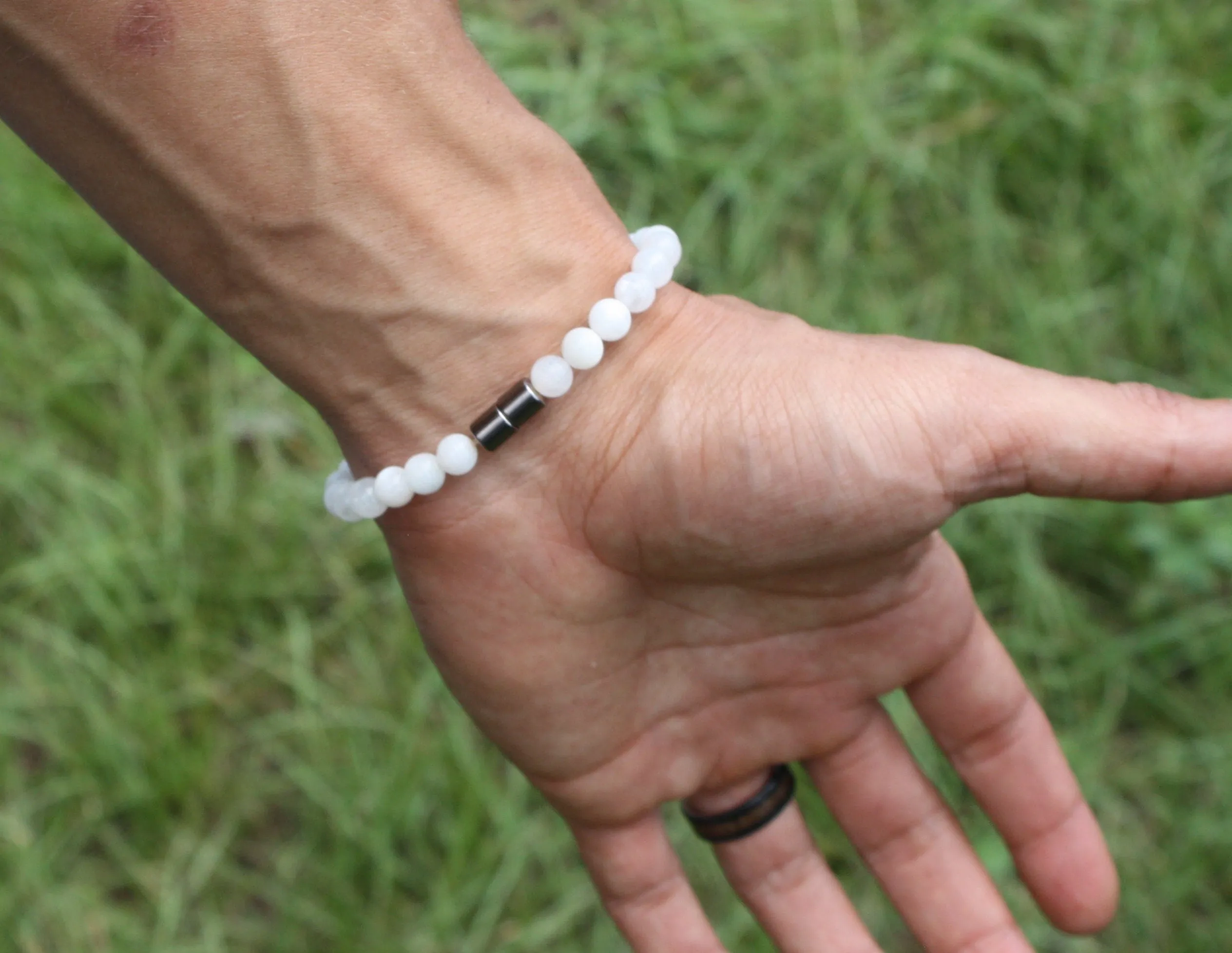 6mm White Moonstone Bead Bracelet