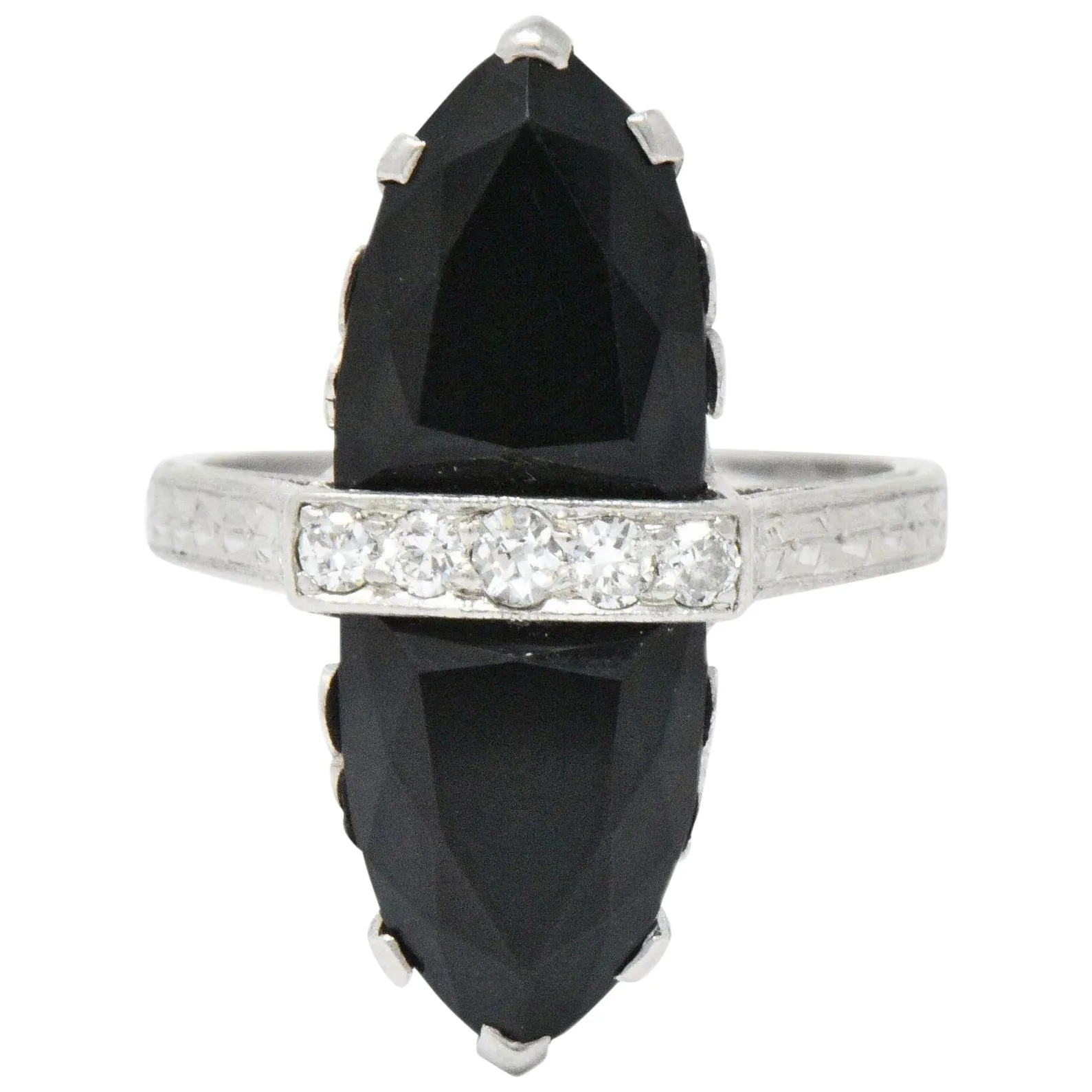 Art Deco Diamond Onyx Platinum Ring