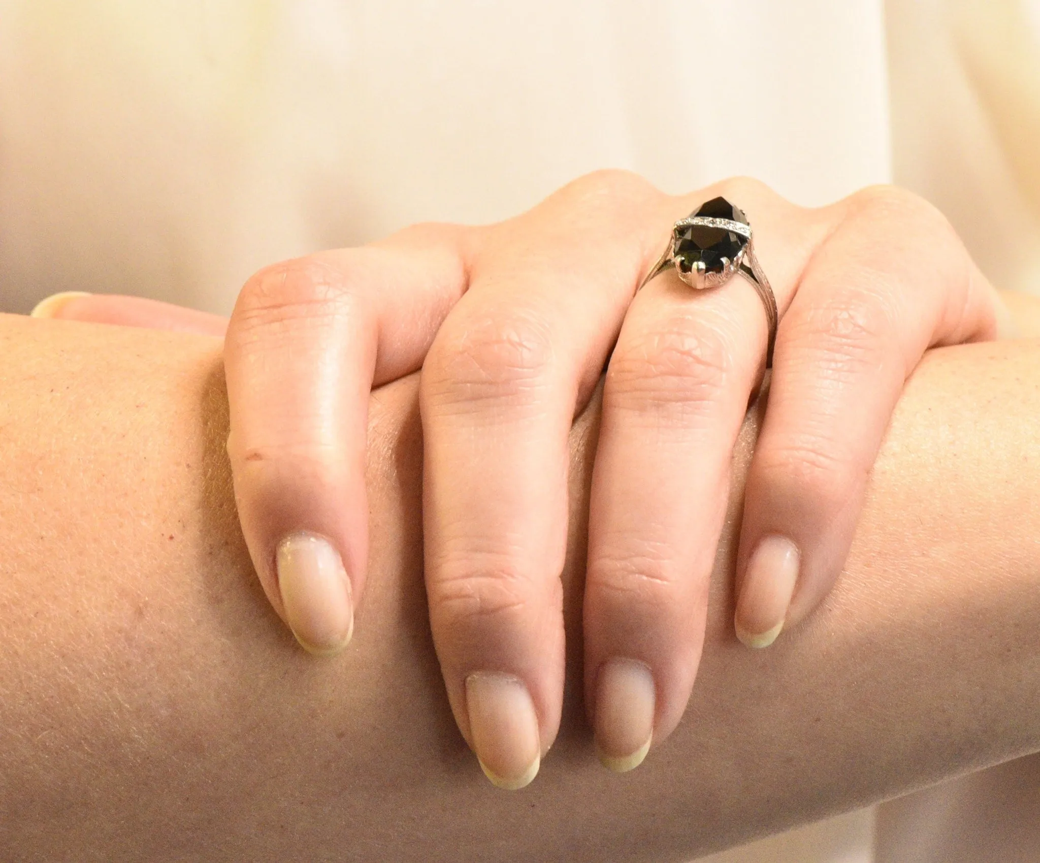 Art Deco Diamond Onyx Platinum Ring