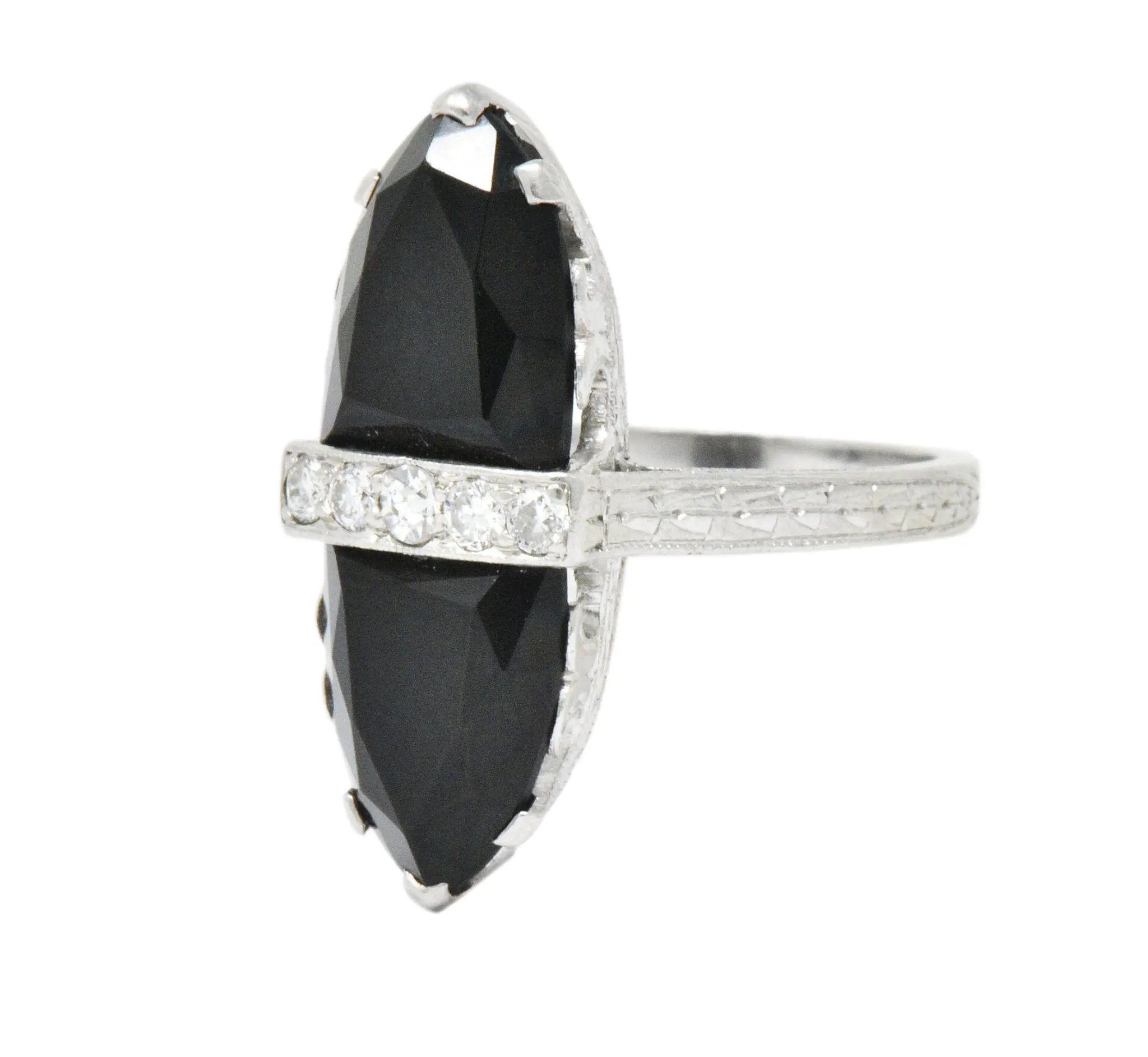 Art Deco Diamond Onyx Platinum Ring