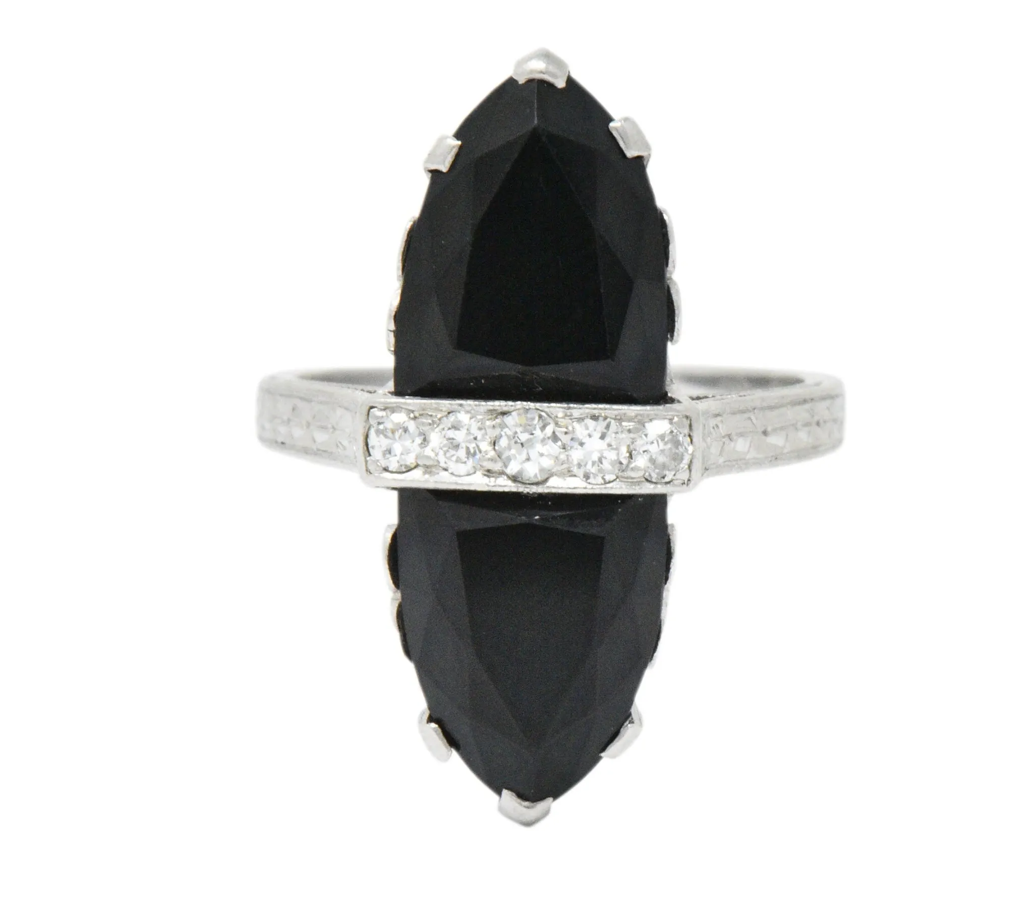 Art Deco Diamond Onyx Platinum Ring