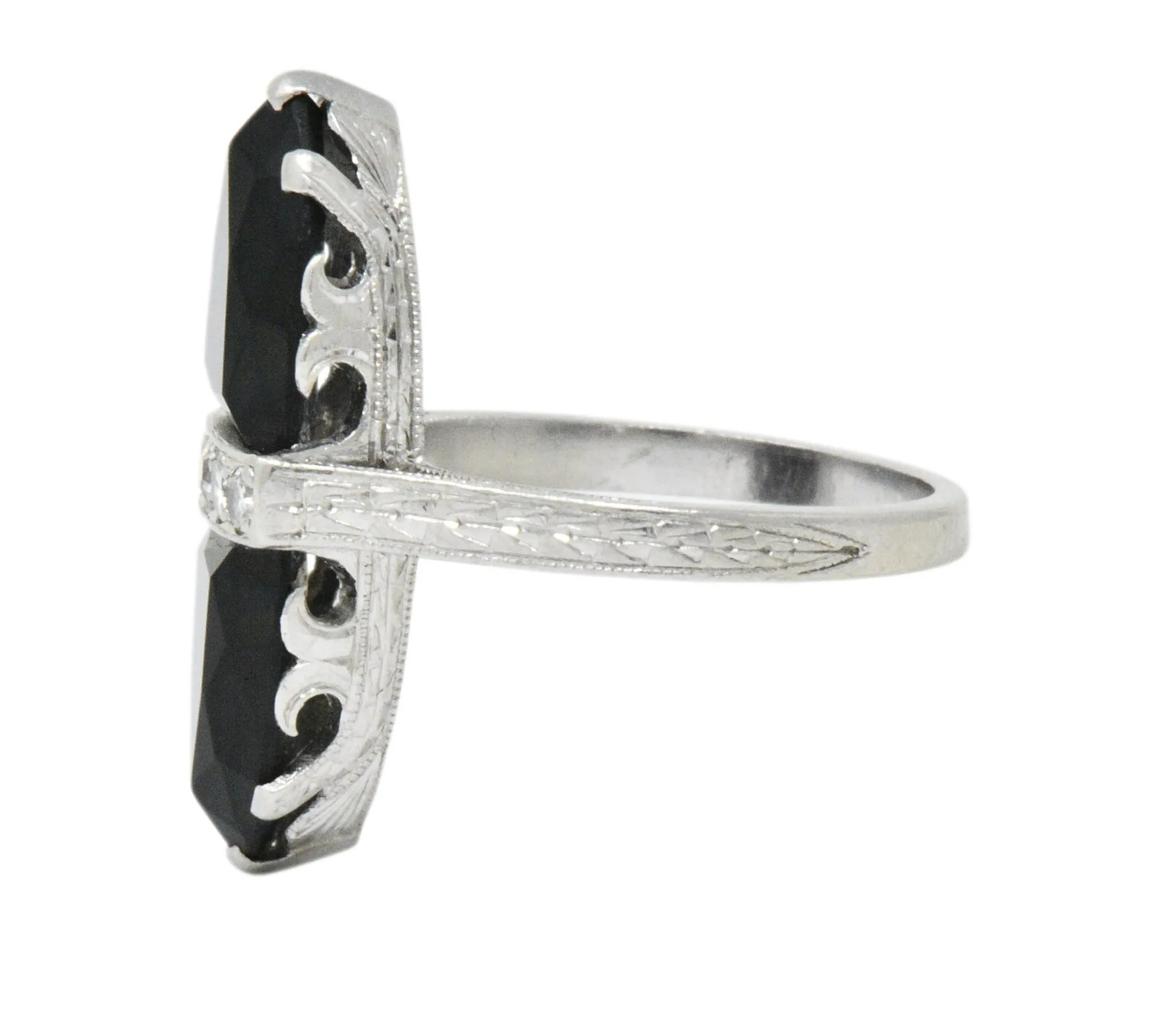 Art Deco Diamond Onyx Platinum Ring