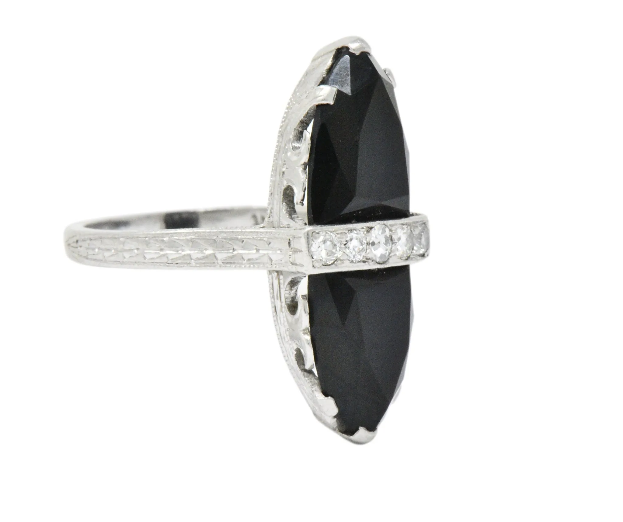 Art Deco Diamond Onyx Platinum Ring