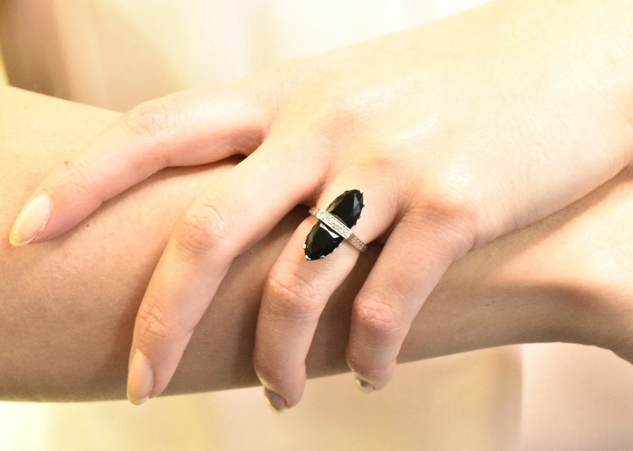 Art Deco Diamond Onyx Platinum Ring