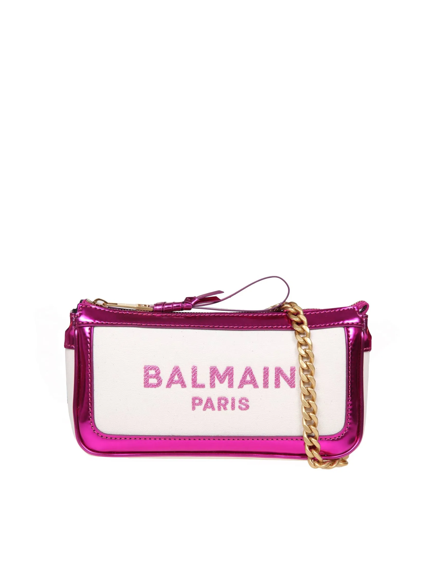 BALMAIN B-ARMY CLUTCH BAG IN CANVAS AND LEATHER