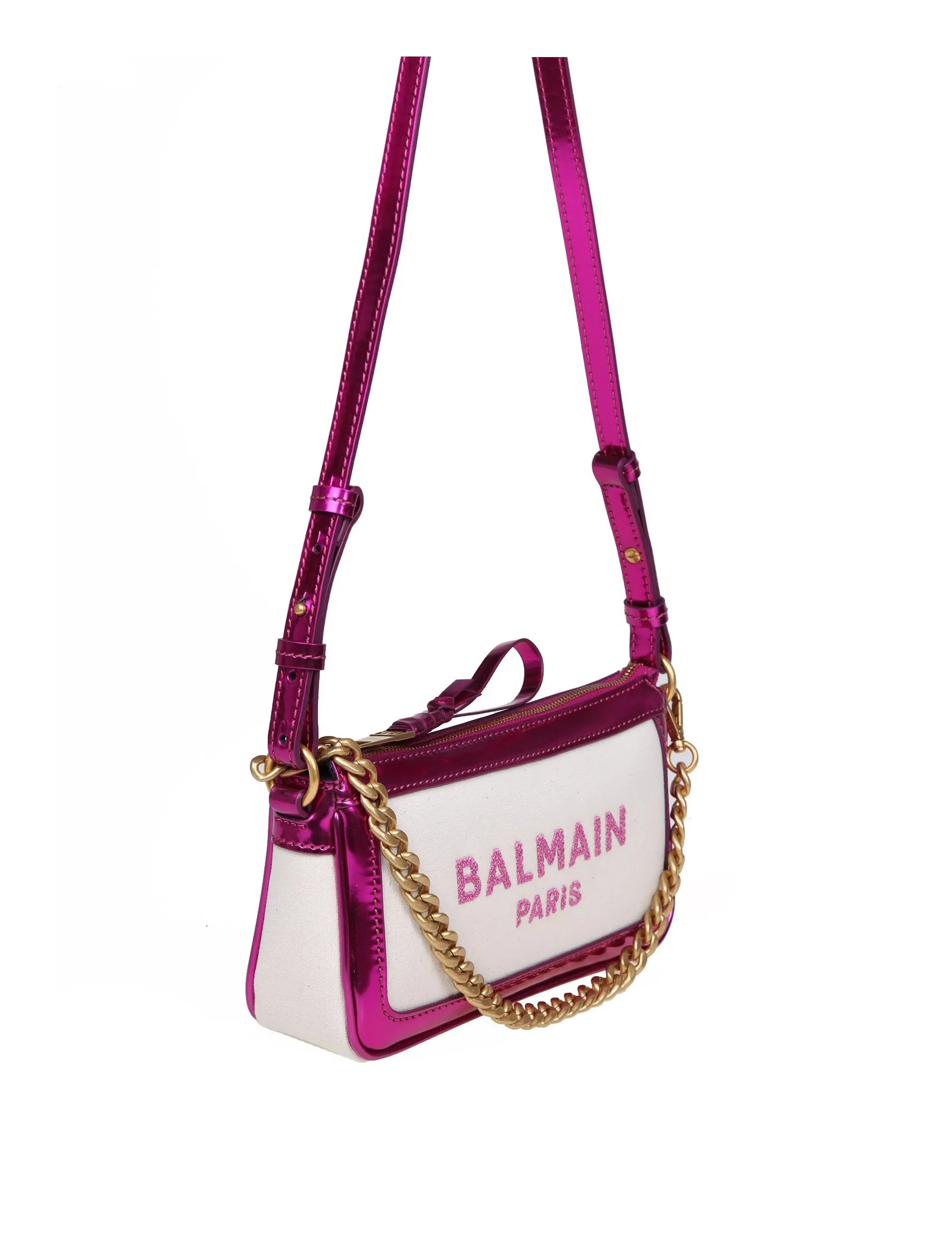 BALMAIN B-ARMY CLUTCH BAG IN CANVAS AND LEATHER