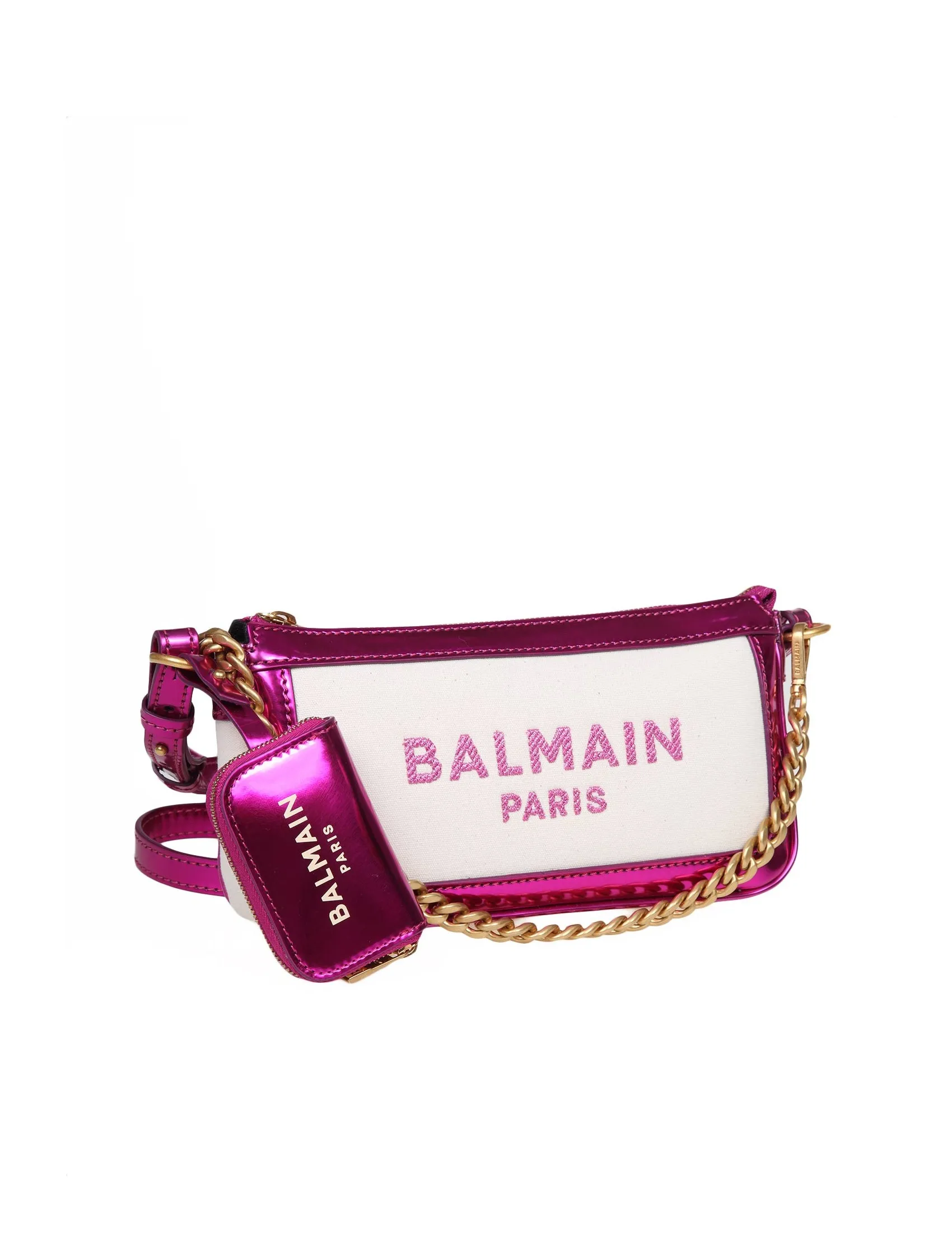 BALMAIN B-ARMY CLUTCH BAG IN CANVAS AND LEATHER