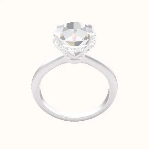 Beveled Solitaire Engagement Ring With Pave Basket Head