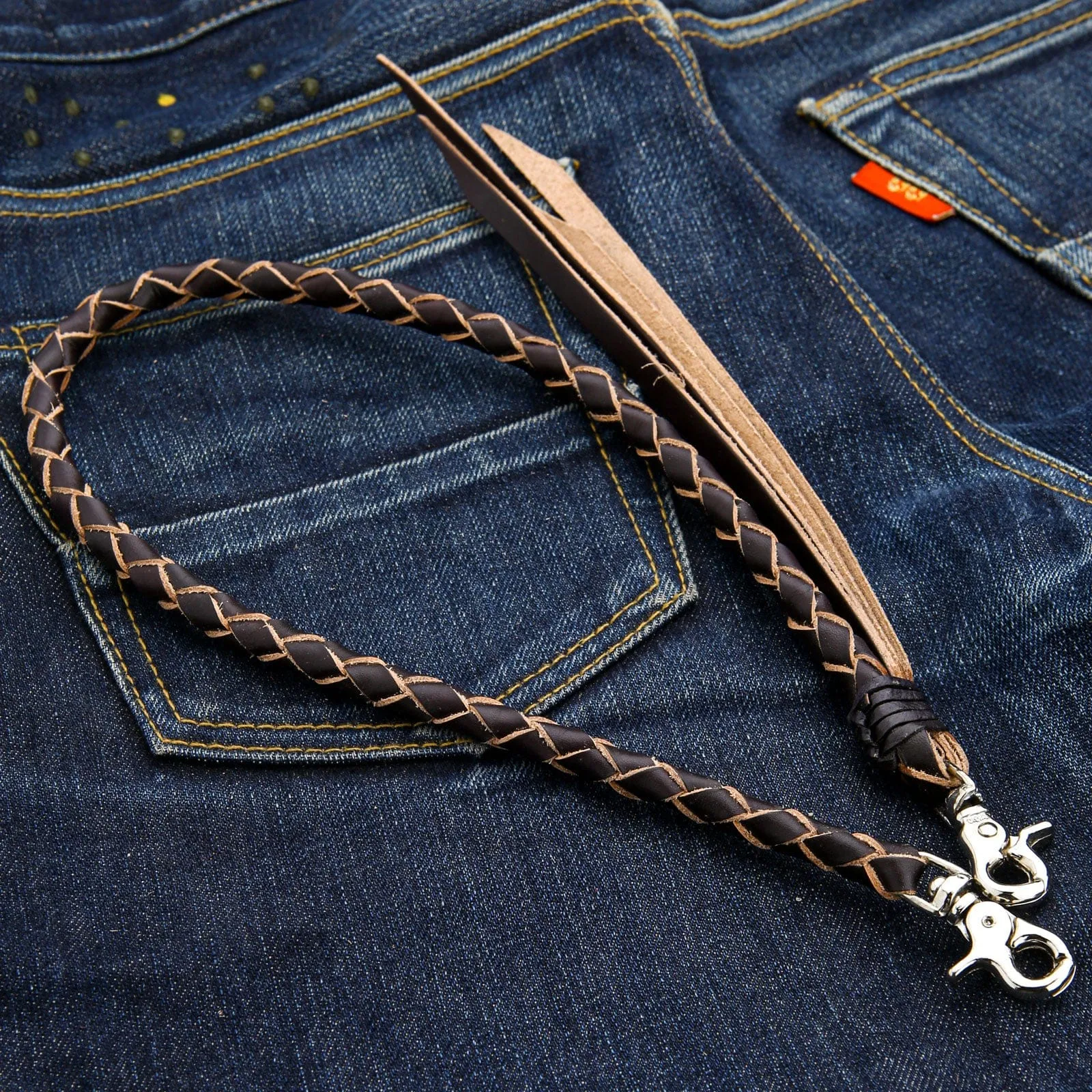 Black Braided Genuine Cowhide Leather Wallet Chain