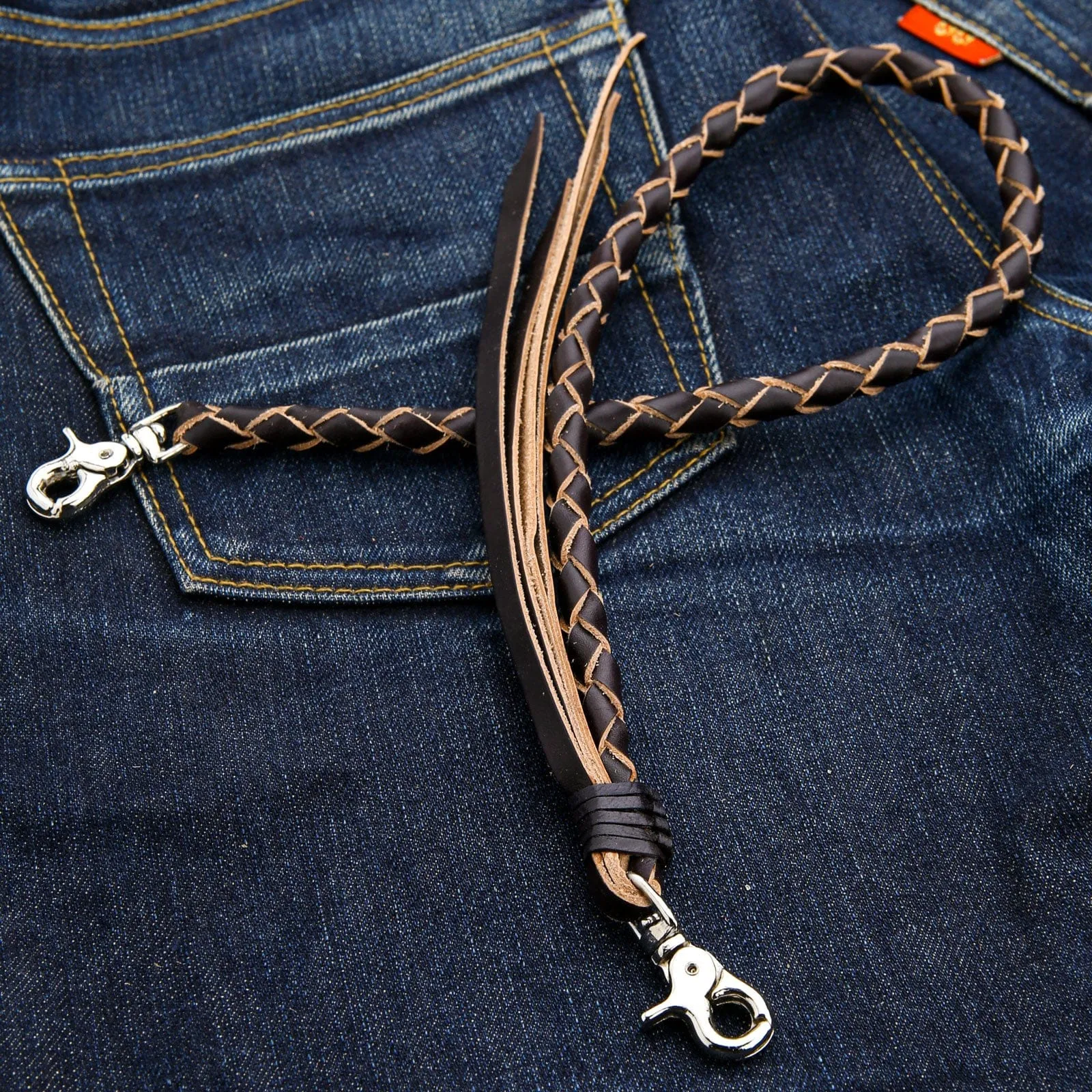 Black Braided Genuine Cowhide Leather Wallet Chain