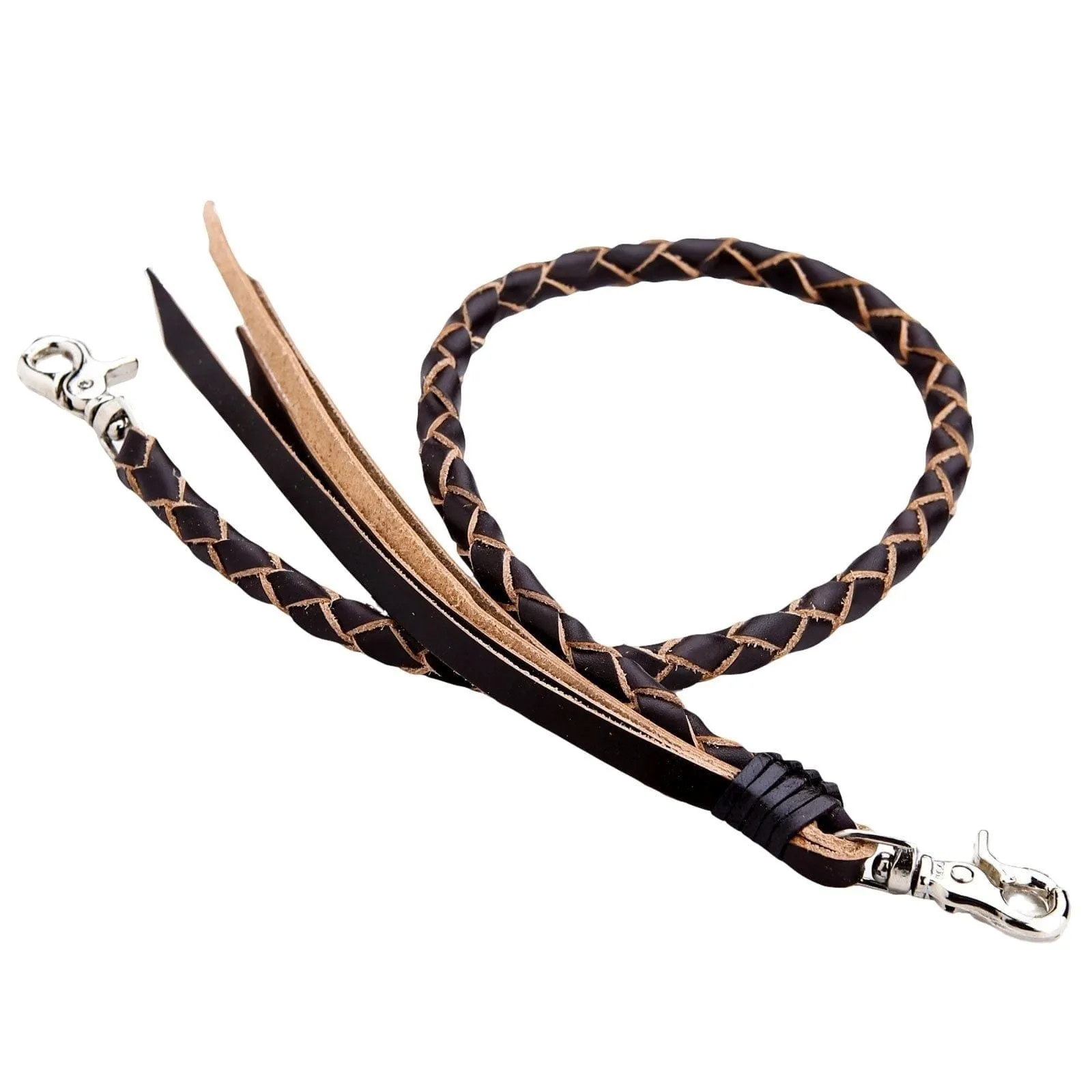 Black Braided Genuine Cowhide Leather Wallet Chain