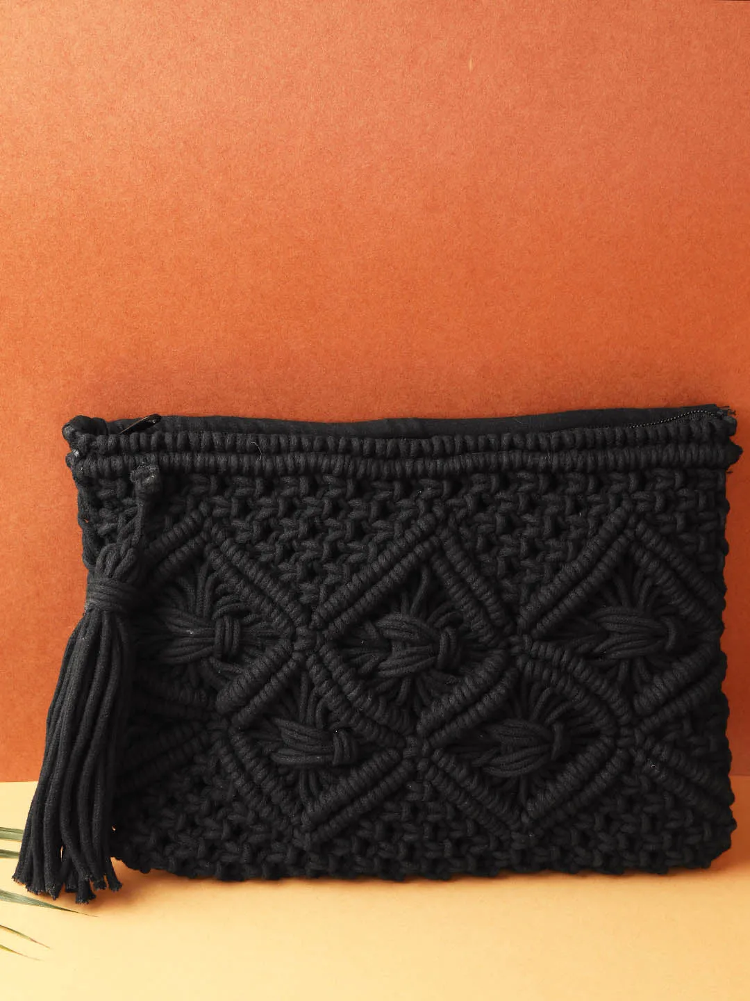 Black Crochet Zip Top Clutch