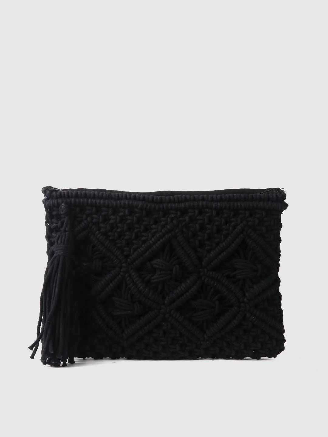 Black Crochet Zip Top Clutch