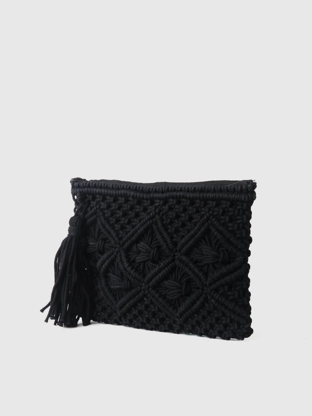 Black Crochet Zip Top Clutch