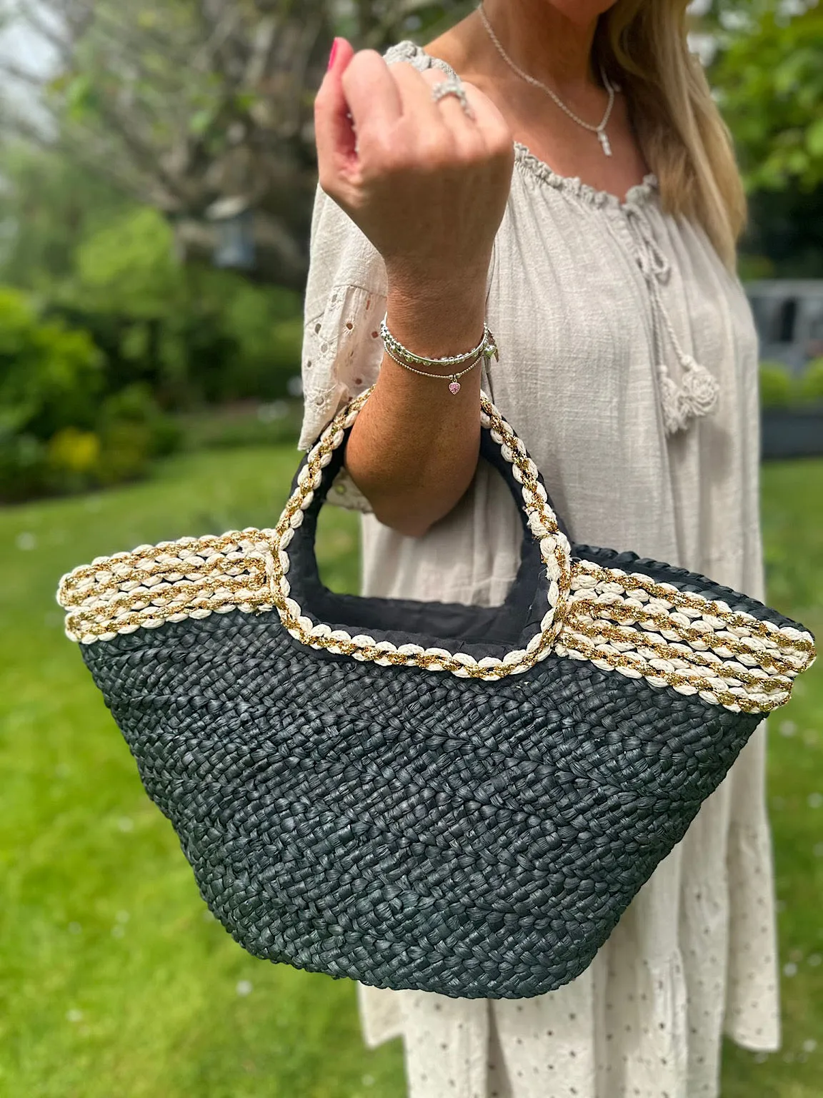 Black Gold Link Weave Tote Bag