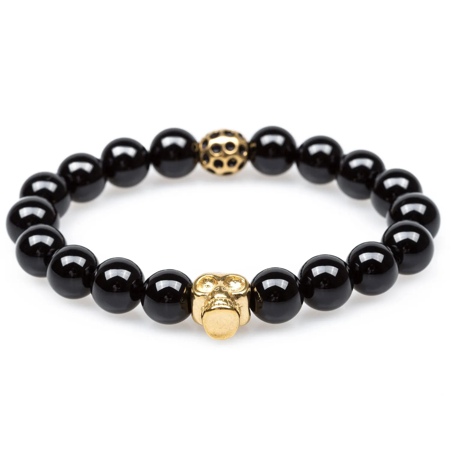 Black Ice Onyx Gold Skull Bracelet