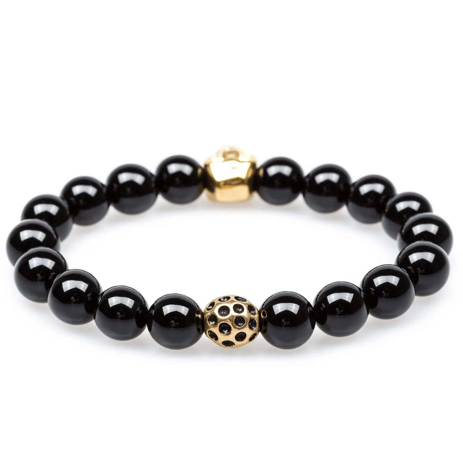 Black Ice Onyx Gold Skull Bracelet