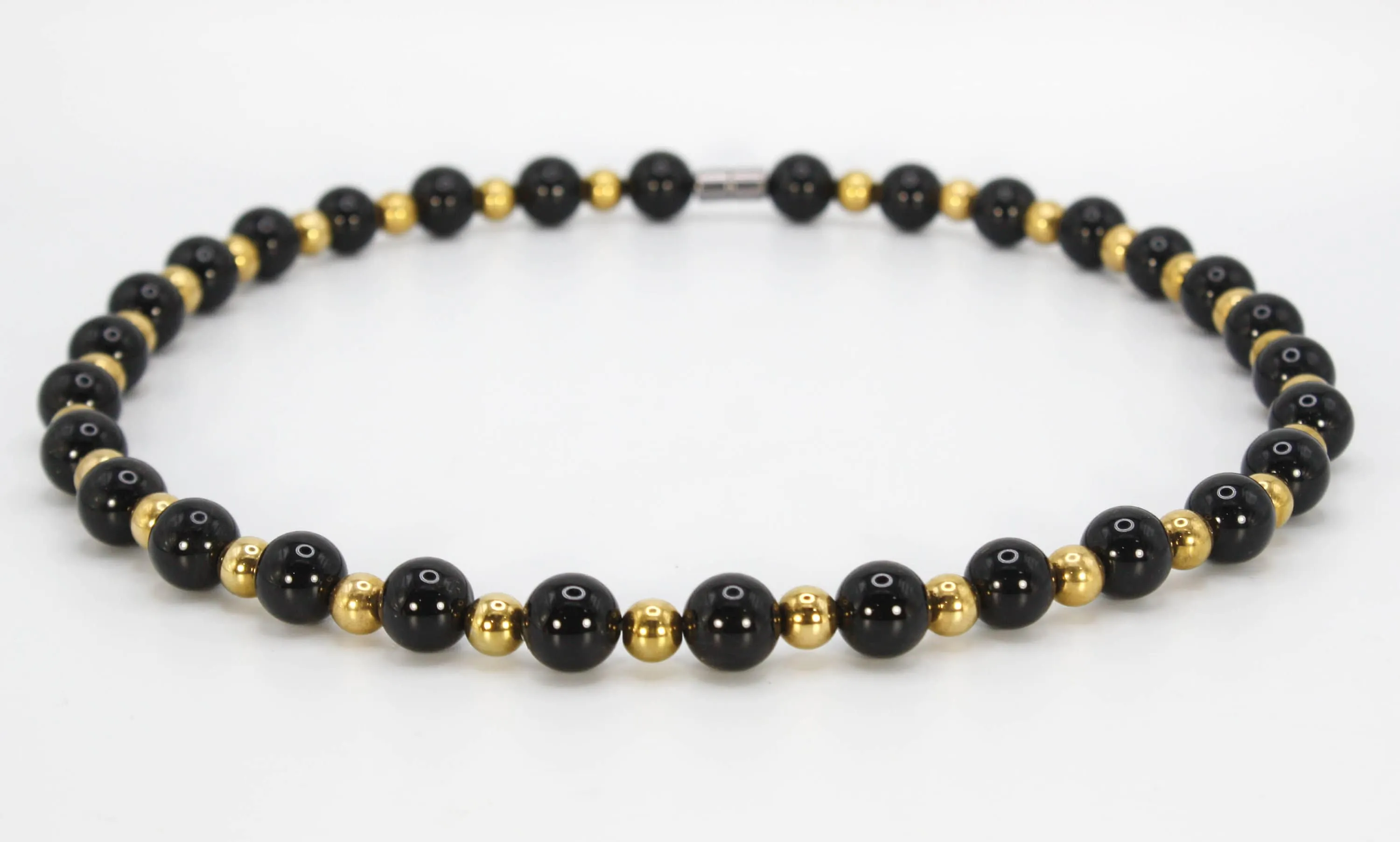 Black Onyx and Gold Necklace For Men/Women - 18k Gold Plated Copper Beads - AAA Genuine Onyx Gemstones   World's Strongest Magne