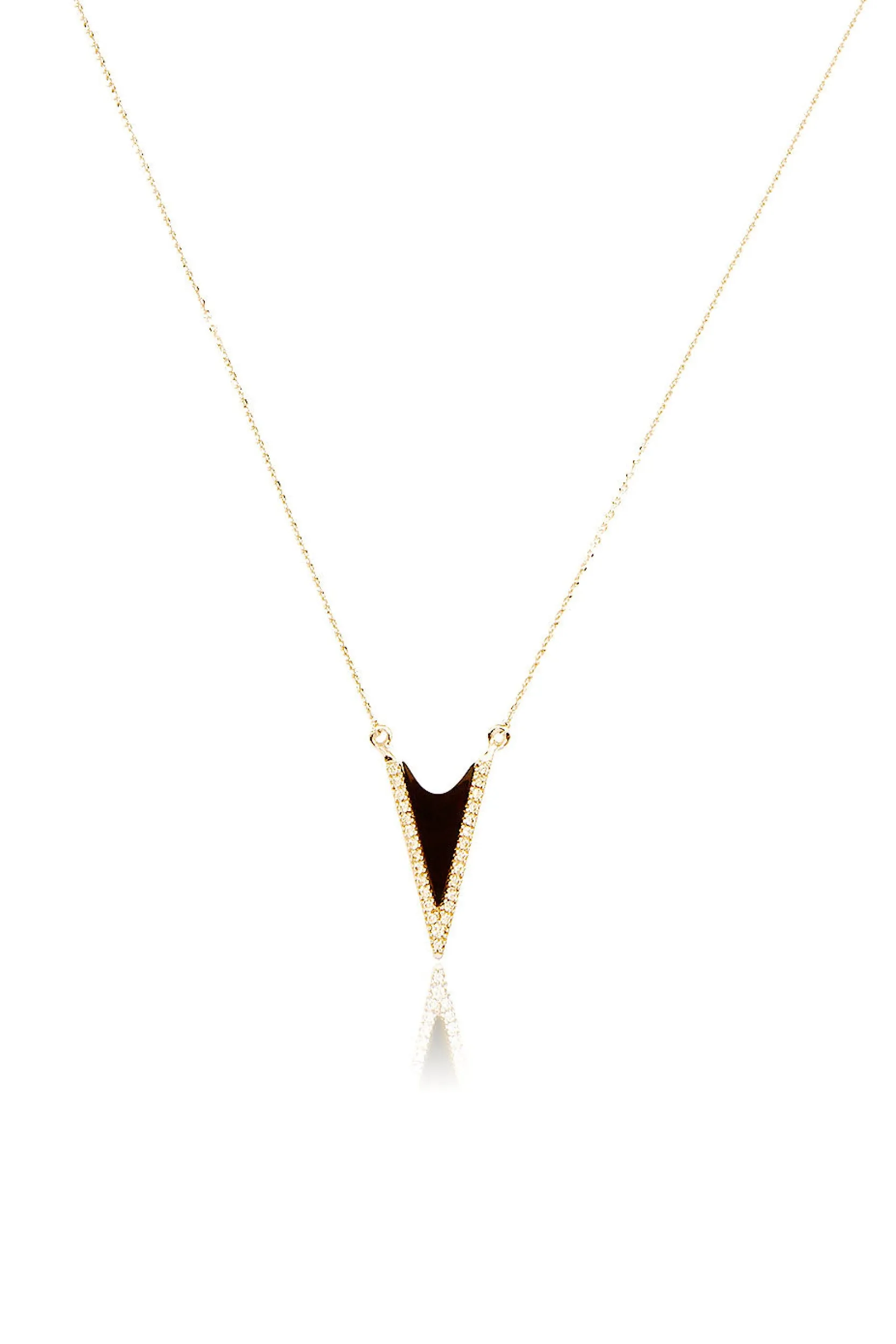 Black Onyx Diamond V Necklace in Yellow Gold