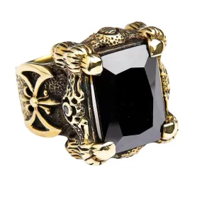 Black Onyx Dragon Claw Axe Solid Brass Biker Ring