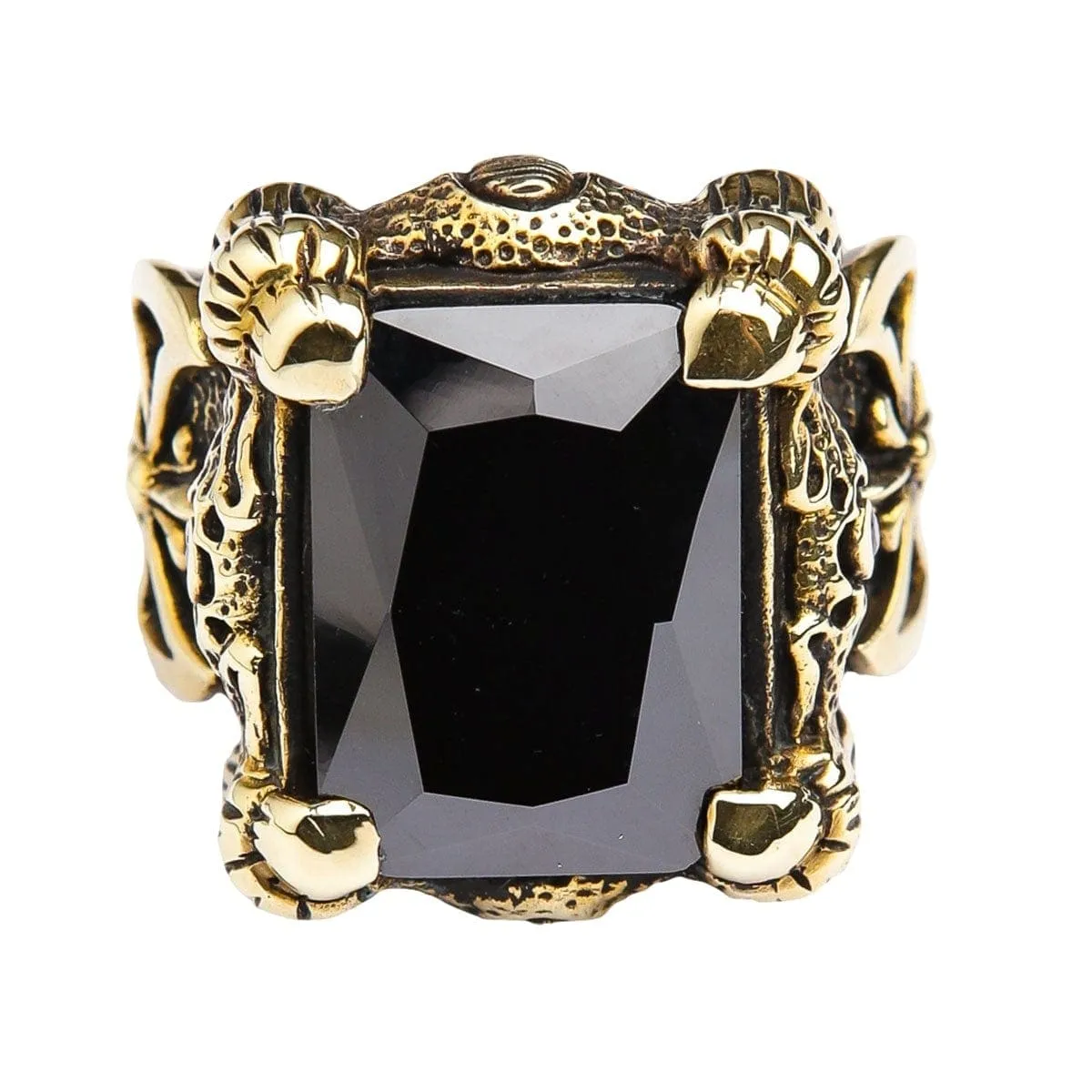 Black Onyx Dragon Claw Axe Solid Brass Biker Ring