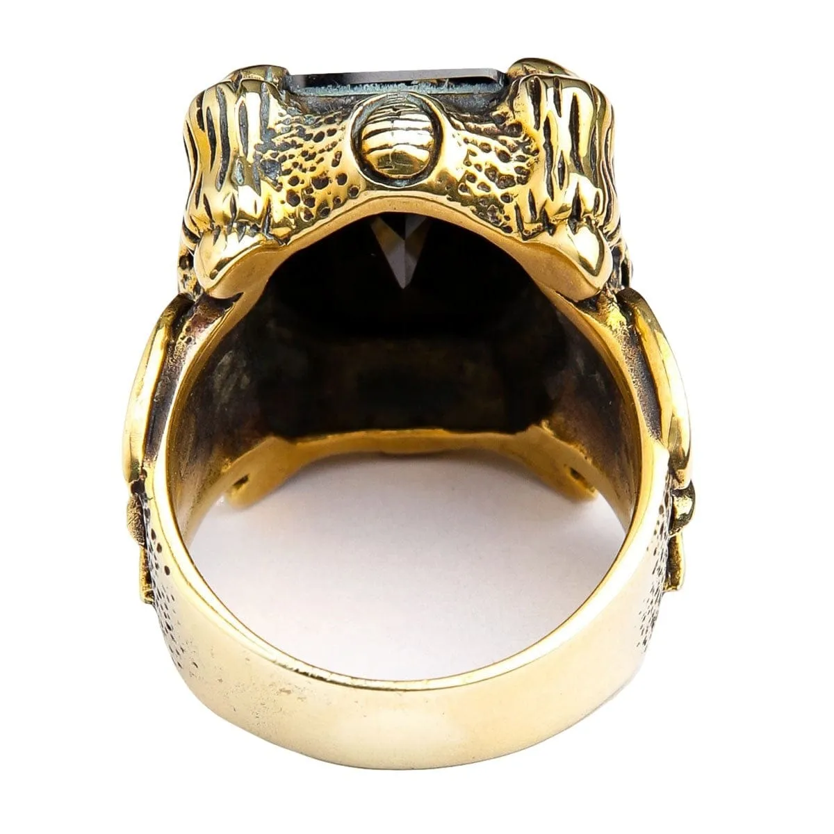 Black Onyx Dragon Claw Axe Solid Brass Biker Ring