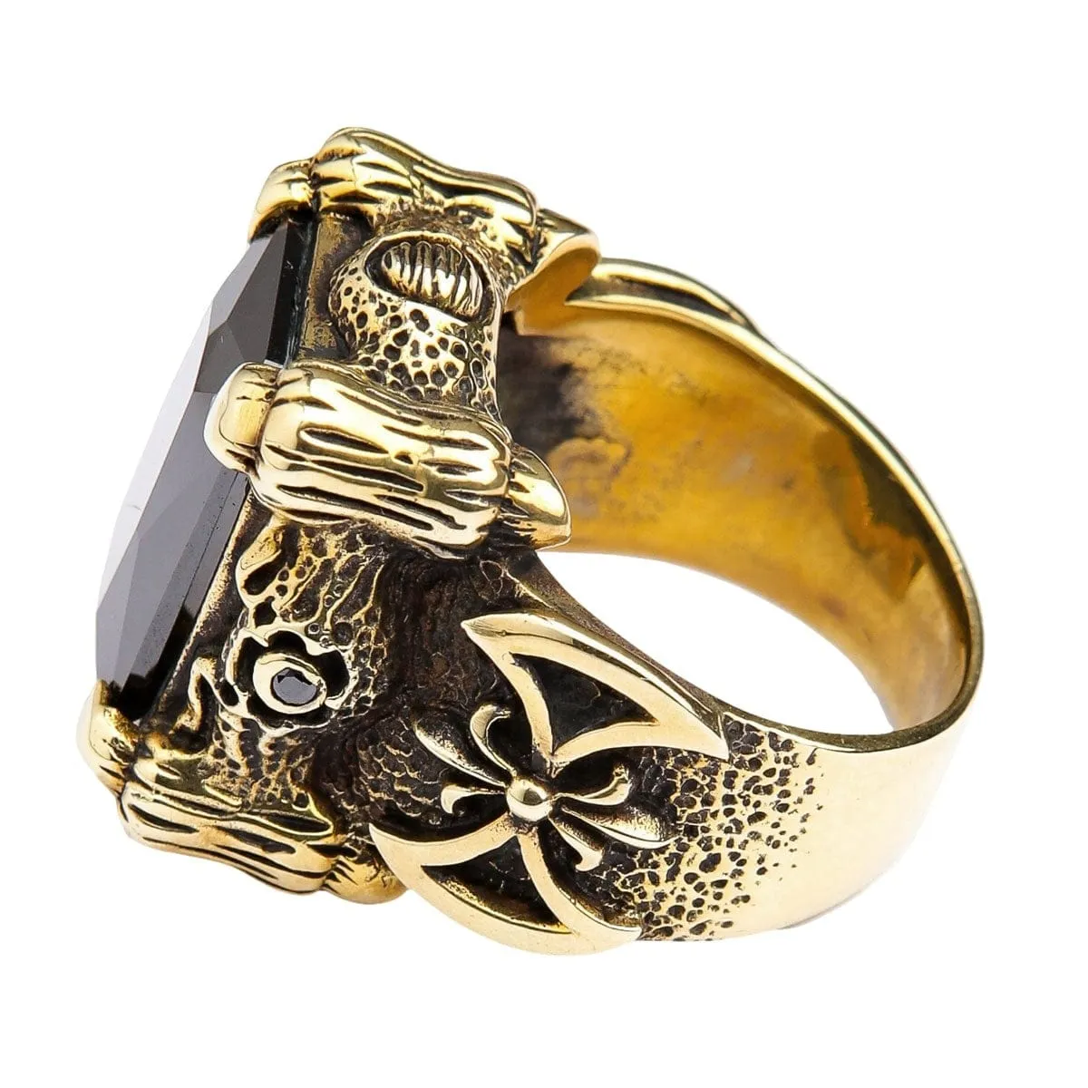 Black Onyx Dragon Claw Axe Solid Brass Biker Ring