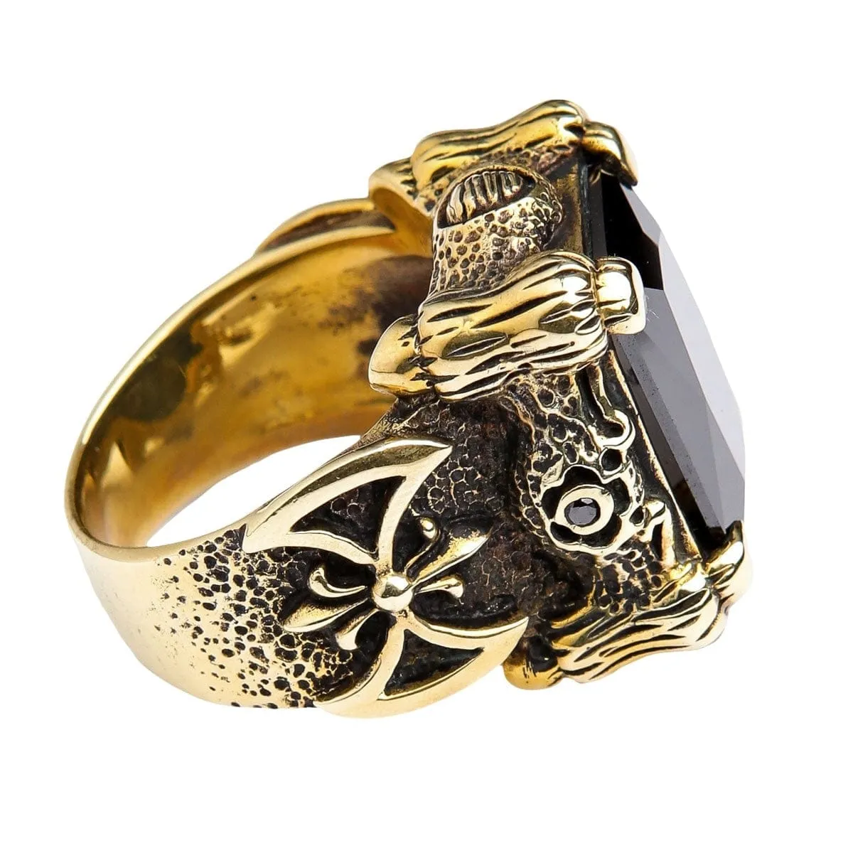 Black Onyx Dragon Claw Axe Solid Brass Biker Ring