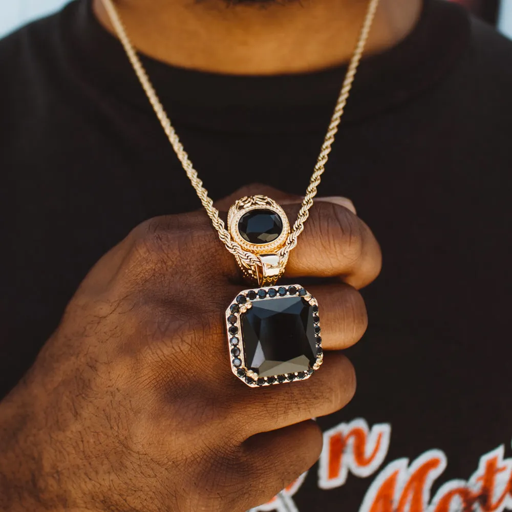 Black Onyx Necklace Pendant & Rope Chain