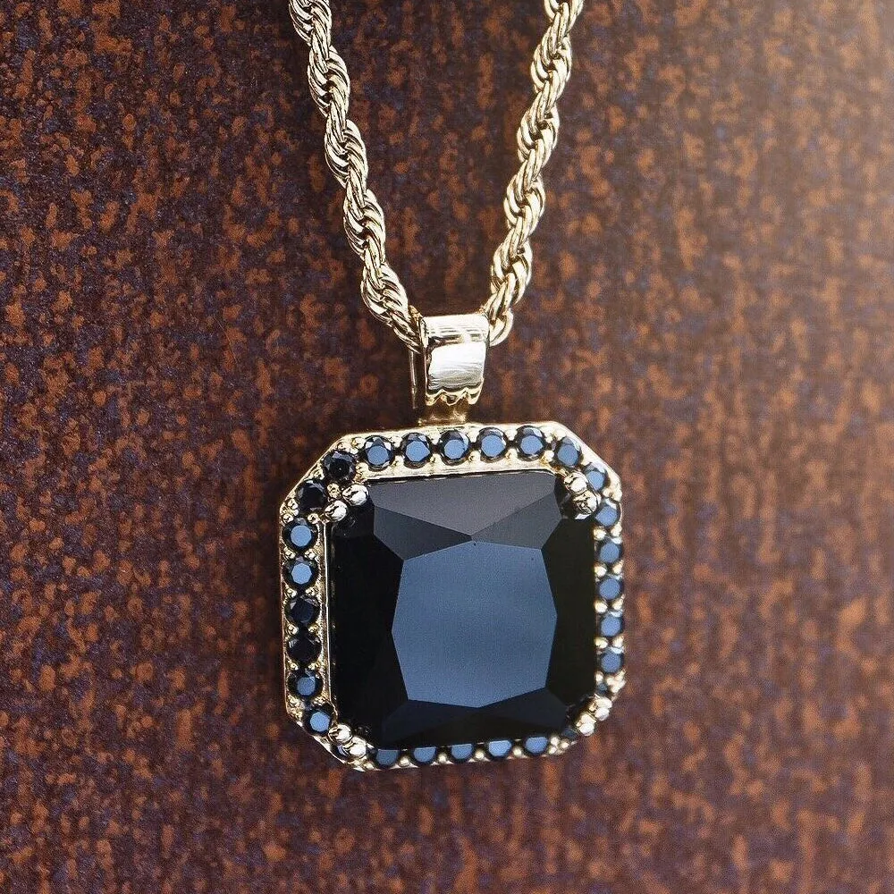 Black Onyx Necklace Pendant & Rope Chain