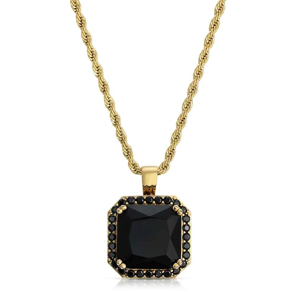 Black Onyx Necklace Pendant & Rope Chain