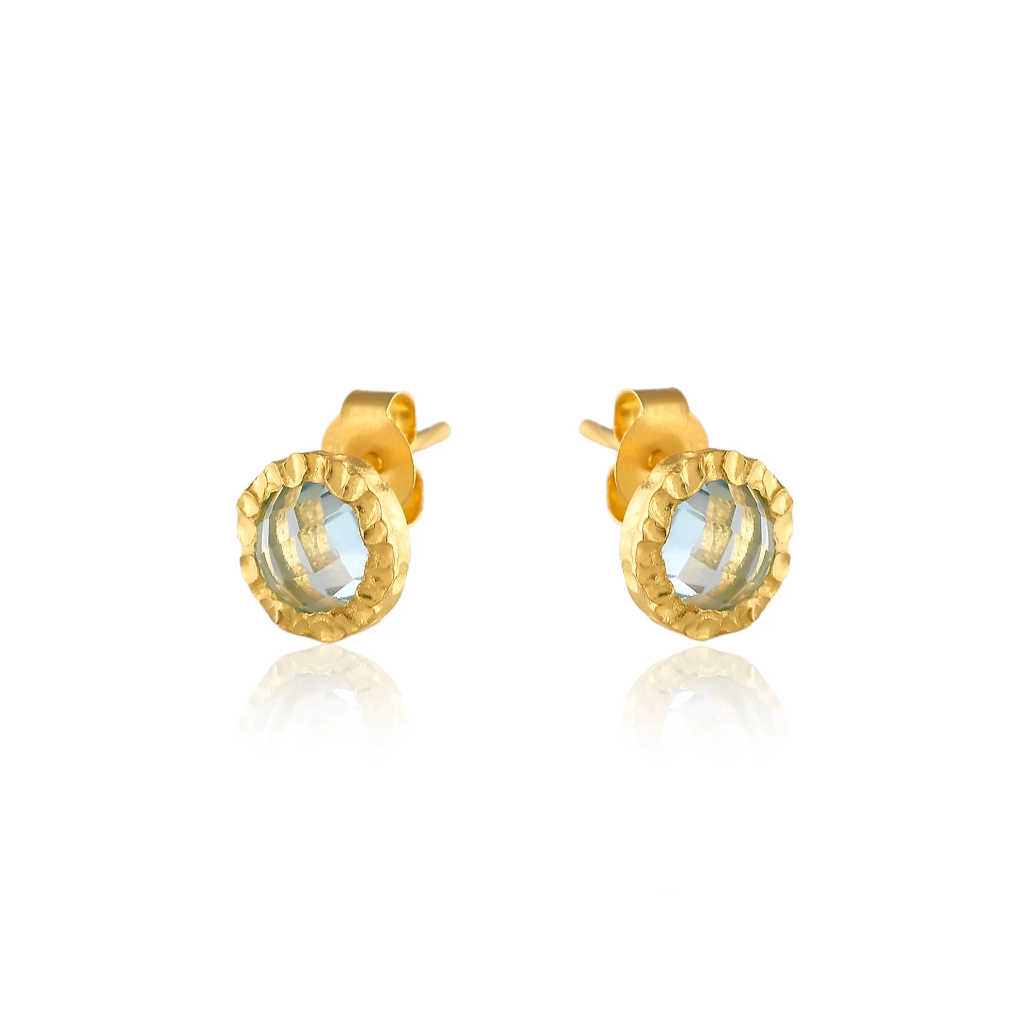 Blue Topaz Beaten Gold Studs