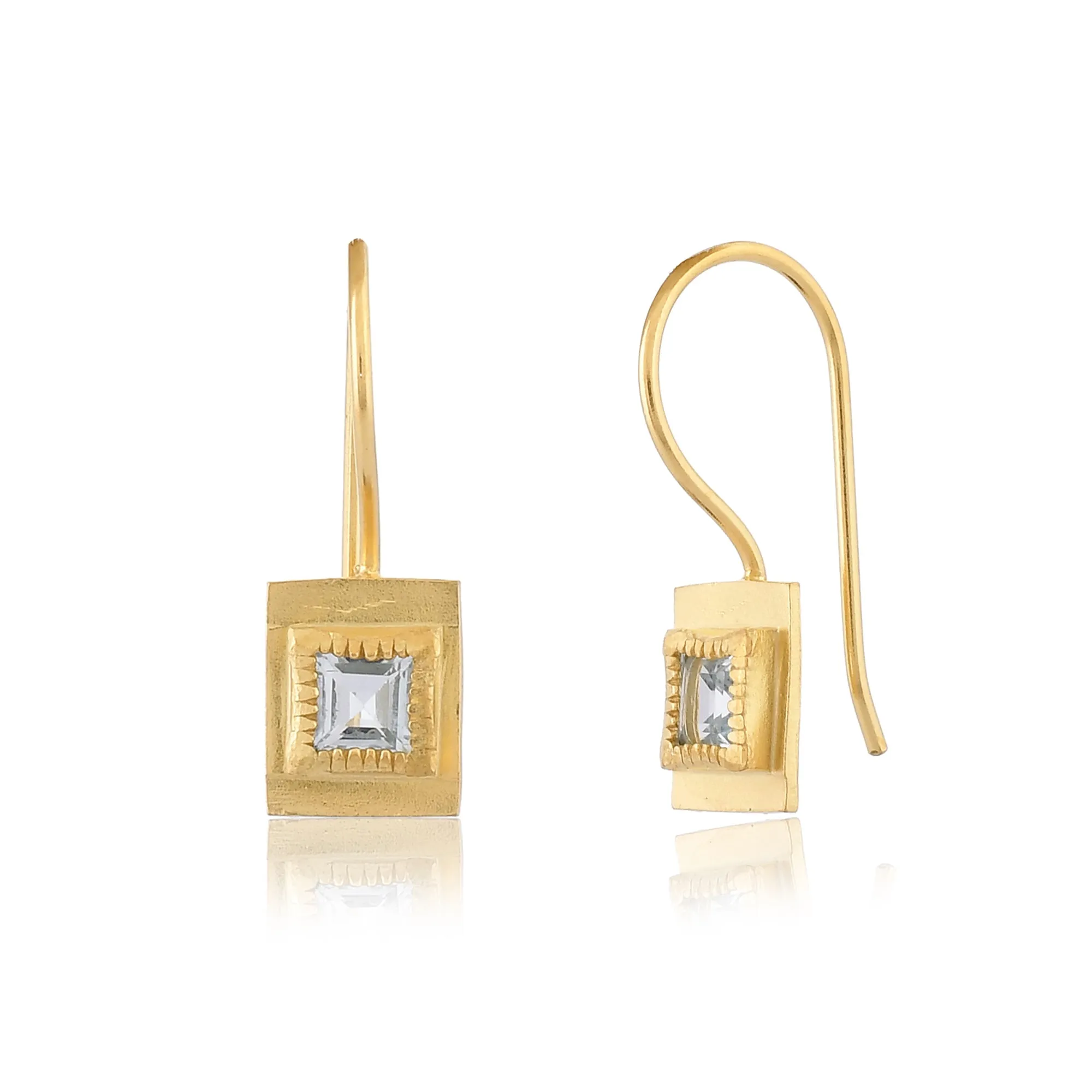 Blue Topaz Square Drop Earrings